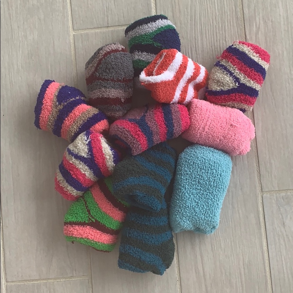 NEW 11 pairs of multi color fuzzy socks! One size!